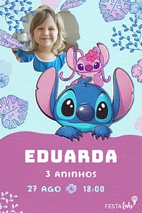 Modelo de Convite de Aniversario - Festa do Stitch Rosa Convite Festa do Stitch Rosa grátis para editar