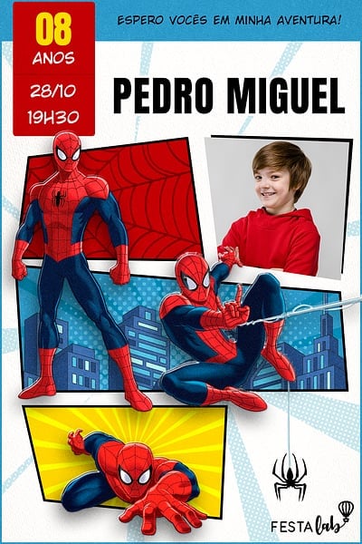 Modelo de Convite de Aniversario - Homem Aranha HQ Convite Homem Aranha HQ grátis para editar