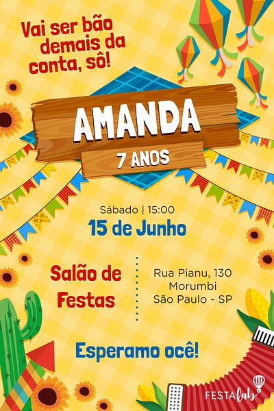 Modelo de Convite de Aniversario - Festa Junina Convite Festa Junina grátis para editar