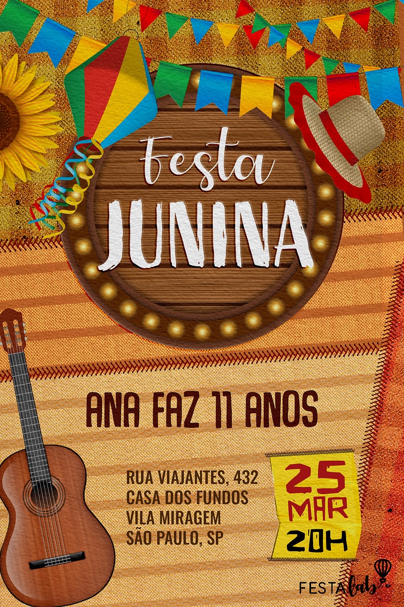 Criar convite de aniversário - Festa junina estampado| FestaLab