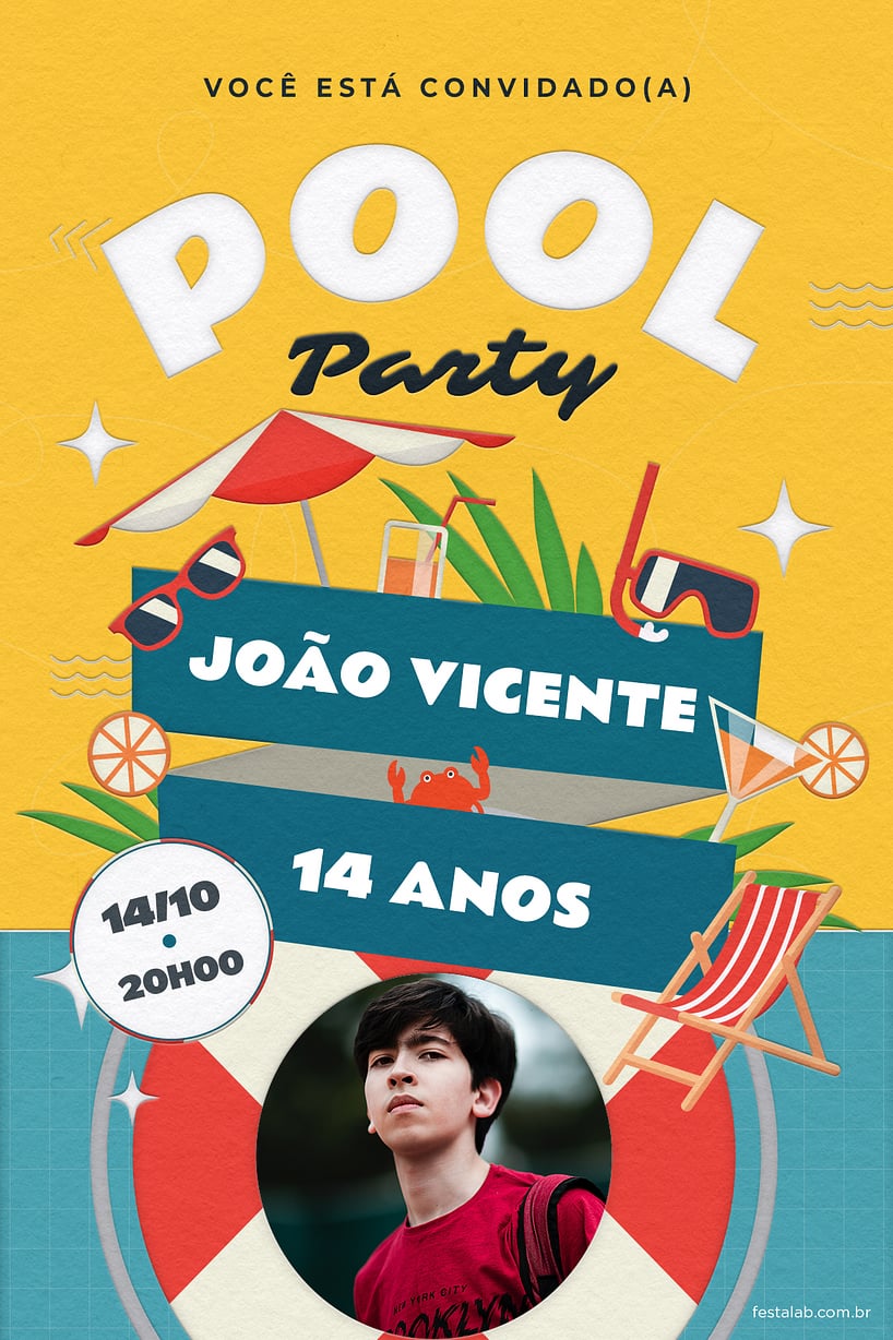 Convite de Aniversario - Festa na piscina