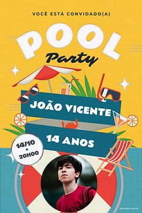 Modelo de Convite de Aniversario - Festa na piscina Convite Festa na piscina grátis para editar