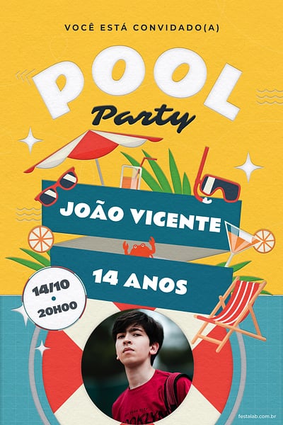 Modelo de Convite de Aniversario - Festa na piscina Convite Festa na piscina grátis para editar