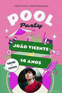 Modelo de Convite de Aniversario - Festa na piscina rosa Convite Festa na piscina rosa grátis para editar