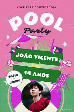 Modelo de Convite de Aniversario - Festa na piscina rosa Convite de Aniversario - Festa na piscina rosa