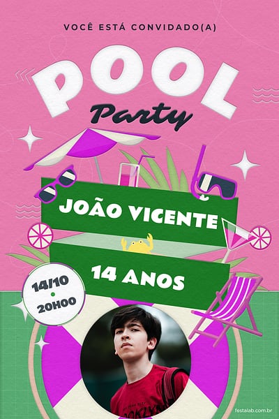 Modelo de Convite de Aniversario - Festa na piscina rosa Convite Festa na piscina rosa grátis para editar
