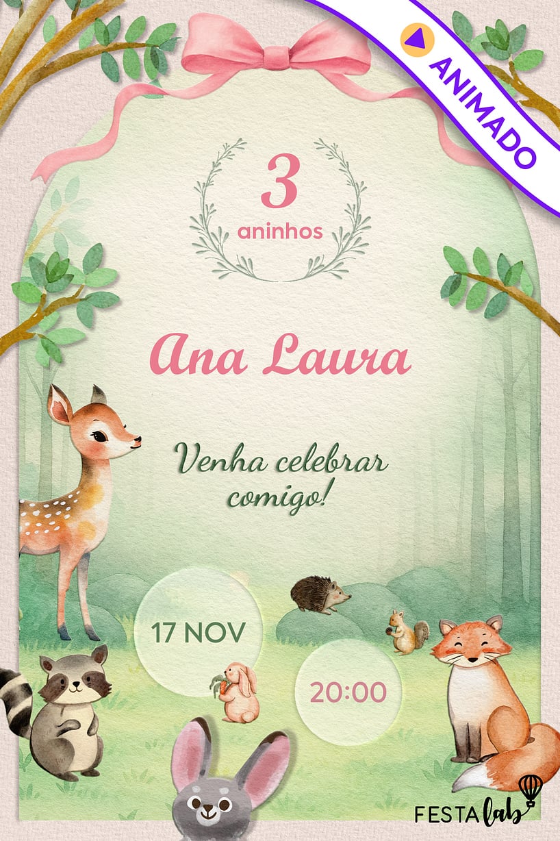 Convite Festa No Bosque Encantado grátis para editar