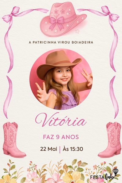 Modelo de Convite de Aniversario - Festa no Rancho da Boiadeira Convite Festa no Rancho da Boiadeira grátis para editar