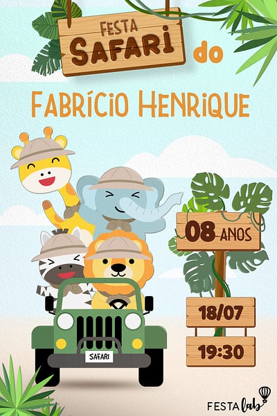 Modelo de Convite de Aniversario - Festa Safari Convite Festa Safari grátis para editar