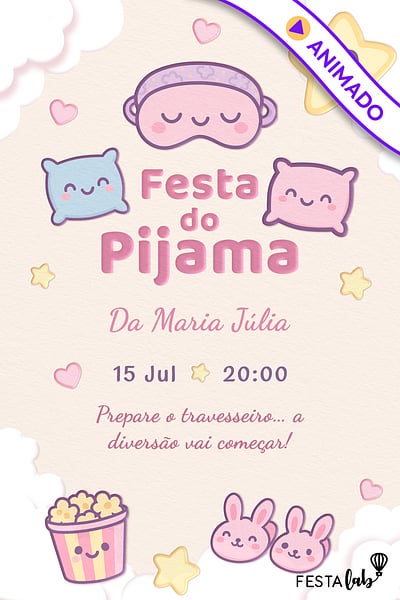 Modelo de Convite de Aniversario - Festinha do Pijama Rosa Convite Festinha do Pijama Rosa grátis para editar