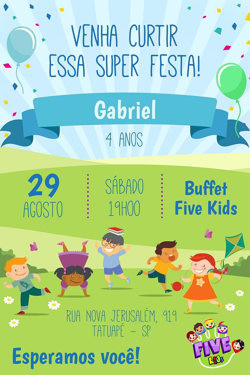 Criar convite de aniversário - Five Kids - Menino| FestaLab