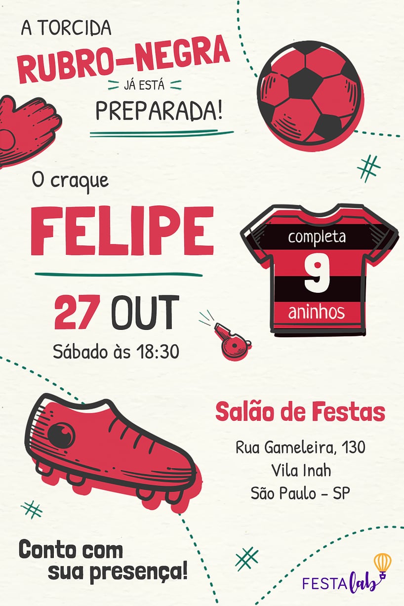 Criar convite de aniversário - Flamengo| FestaLab