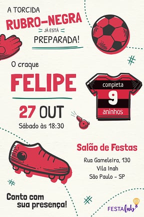 Modelo de Convite de Aniversario - Flamengo Convite de Aniversario - Flamengo