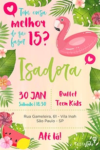 Convite Flamingo rosa grátis para editar