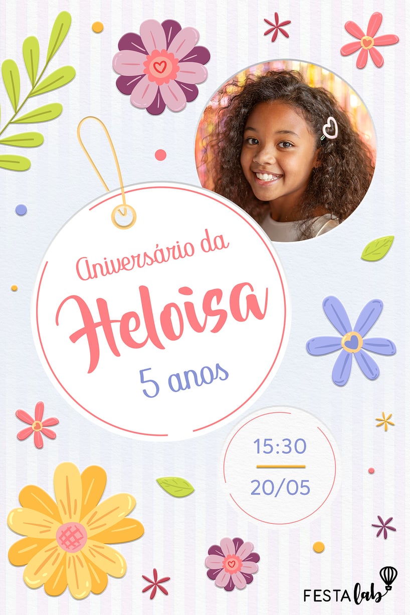 Criar convite de aniversário - Flores coloridas| FestaLab