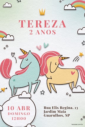 Modelo de Convite de Aniversario - Unicornio Rosa Convite de Aniversario - Unicornio Rosa