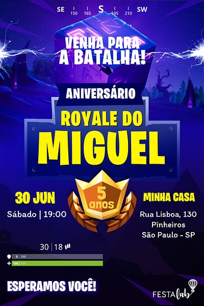 Modelo de Convite de Aniversario - Fortnite Convite Fortnite grátis para editar