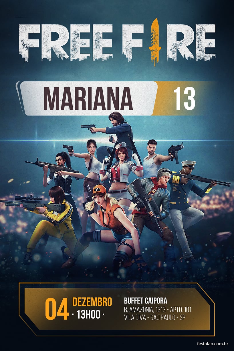 Convite de aniversário Free Fire para editar e para imprimir