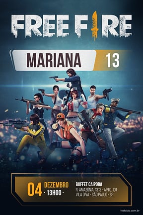 Convite de Aniversario - Free Fire
