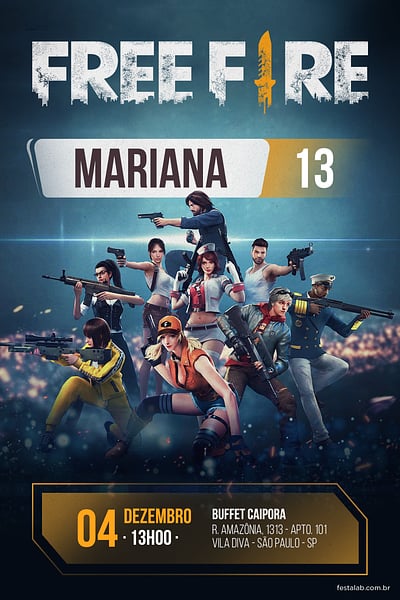 Modelo de Convite de Aniversario - Free Fire Convite Free Fire grátis para editar