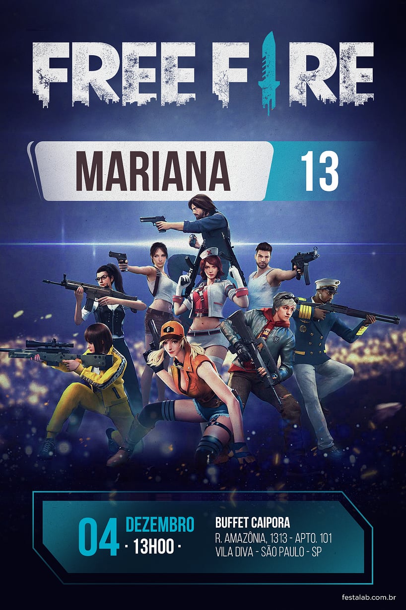 20 Convites de aniversário FREE FIRE para editar grátis (WhatsApp