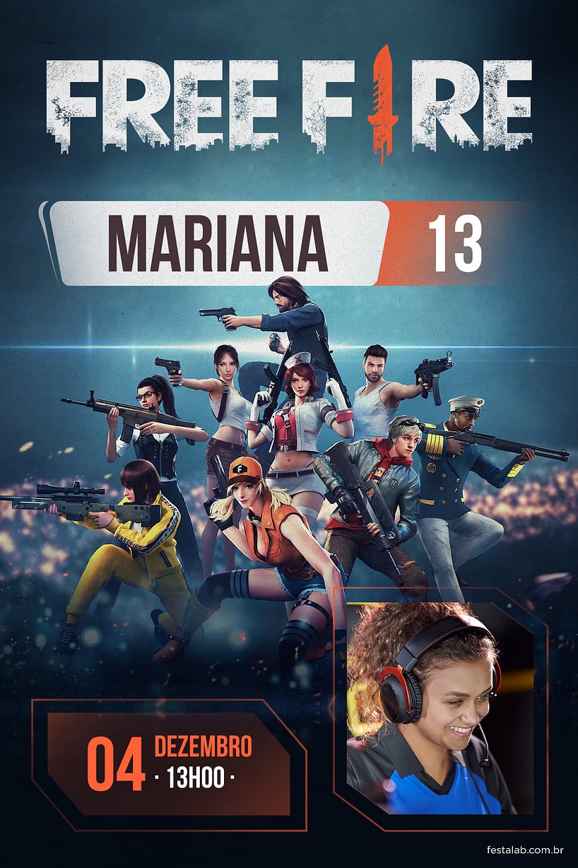 Convite Free Fire De Aniversário Roxo Edite Online