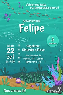 Modelo de Convite de Aniversario - Fundo do Mar Convite Fundo do Mar grátis para editar
