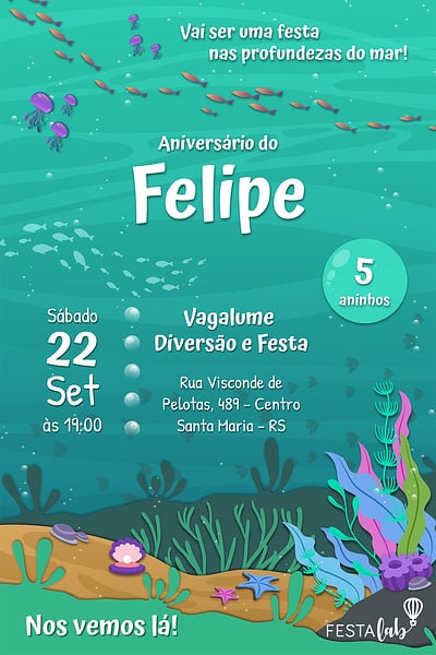 Modelo de Convite de Aniversario - Fundo do Mar Convite Fundo do Mar grátis para editar