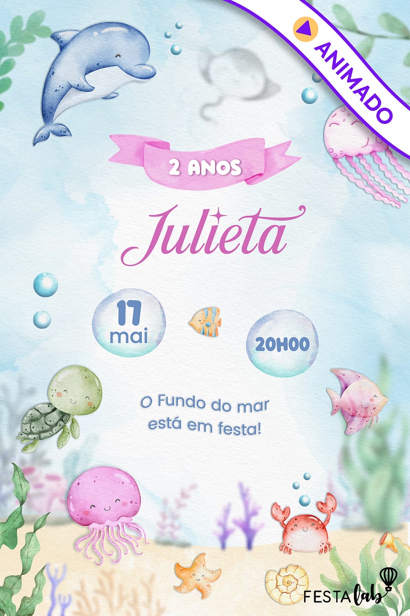 Convite Fundo do Mar Encantado grátis para editar