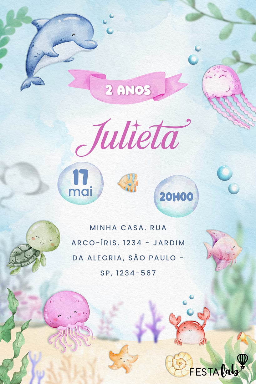 Convite Fundo do Mar Encantado grátis para editar
