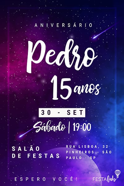 Modelo de Convite de Aniversario - Galaxia Convite Galáxia grátis para editar