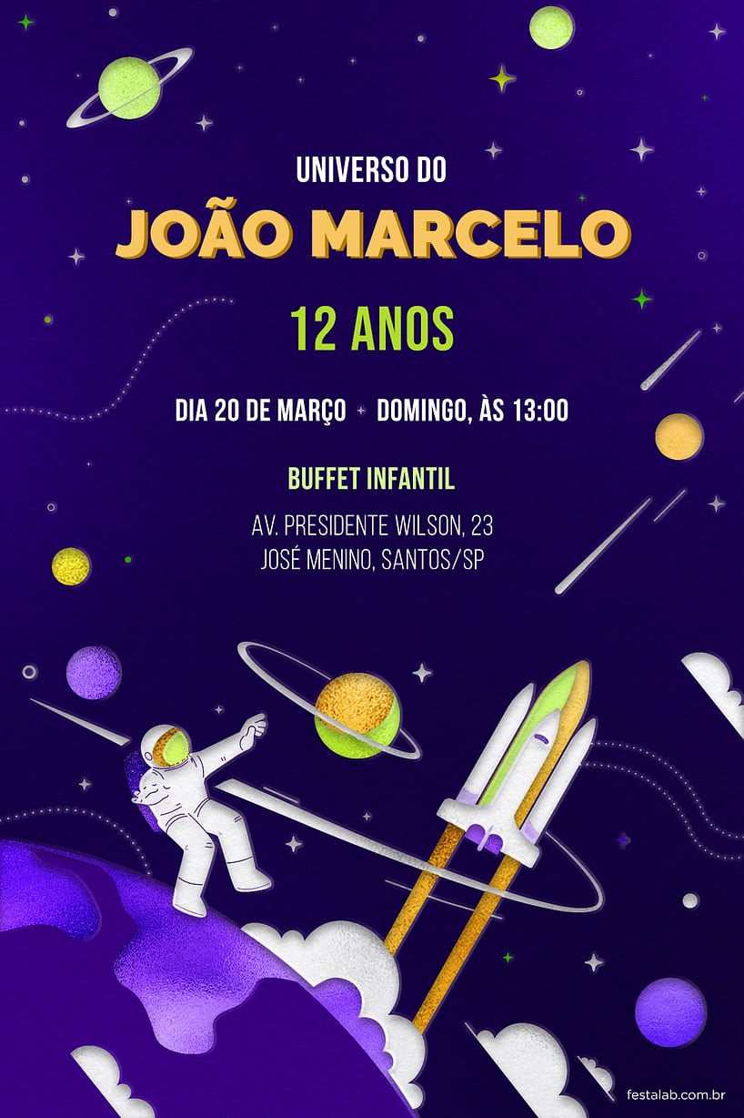 Convite Galáxia Roxa grátis para editar