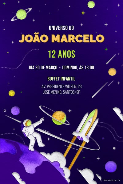 Criar convite de aniversário - Galáxia Roxa| FestaLab