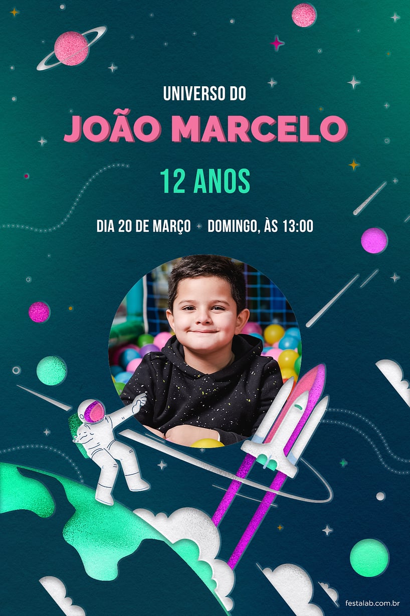 Convite Galáxia Verde grátis para editar