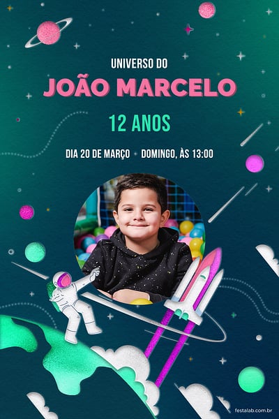 Criar convite de aniversário - Galáxia Verde| FestaLab