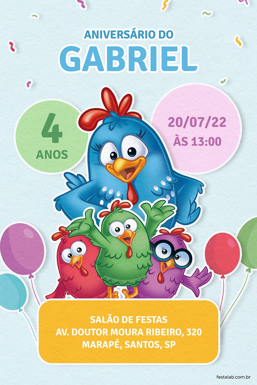 Criar convite de aniversário - Galinha Pintadinha azul| FestaLab