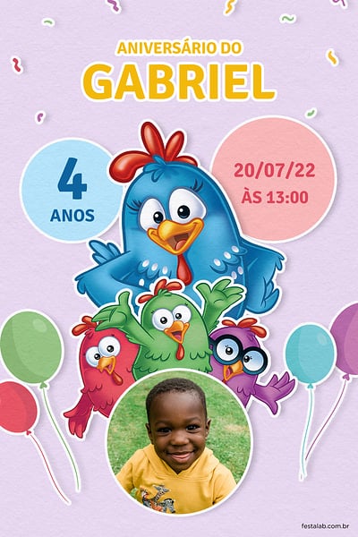 Convite Galinha Pintadinha Lilás grátis para editar