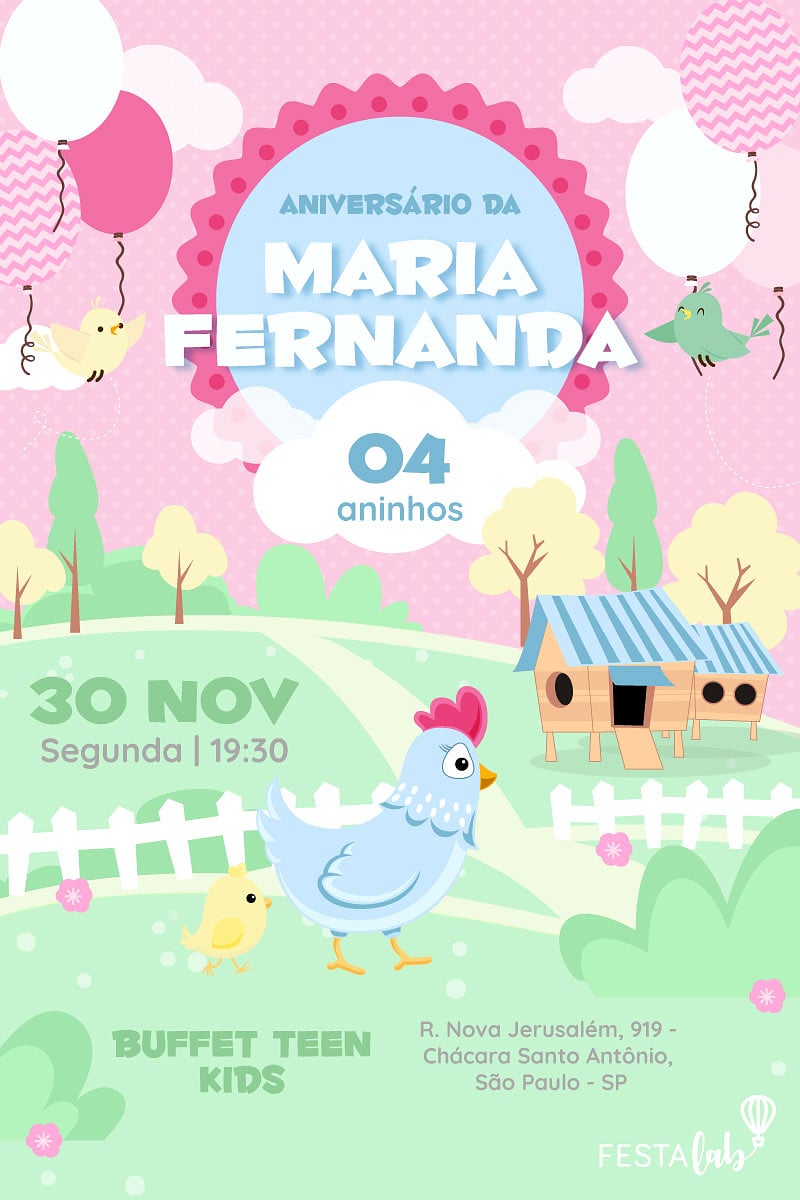 Criar convite de aniversário - Galinha Pintadinha| FestaLab