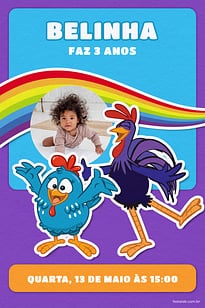 Modelo de Convite de Aniversario - Arco iris da Galinha: Azul Convite Arco íris da Galinha: Azul grátis para editar