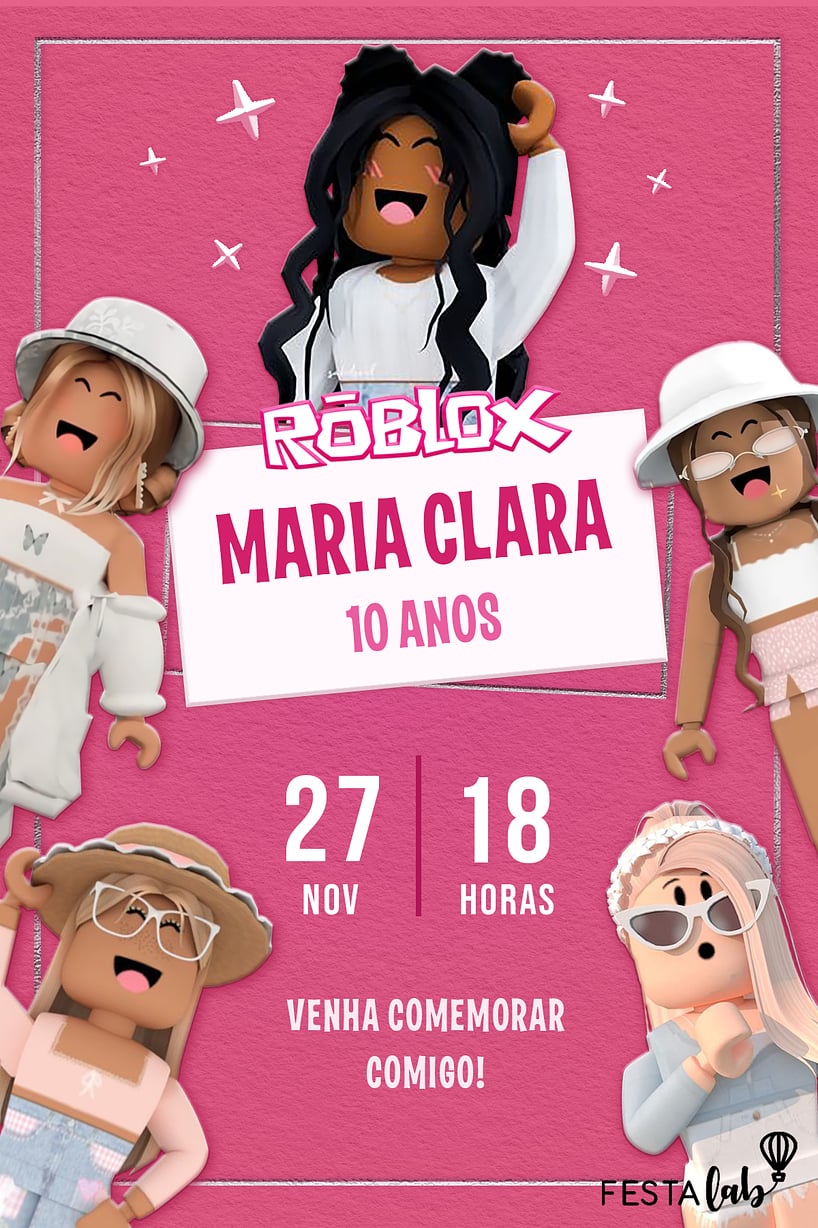 Convite Garota roblox grátis para editar