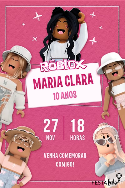 Modelo de Convite de Aniversario - Garota roblox Convite Garota roblox grátis para editar