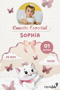 Modelo de Convite de Aniversario - Gata Marie Baby Convite Gata Marie Baby grátis para editar