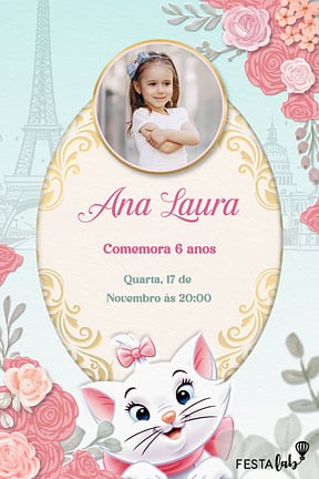 Modelo de Convite de Aniversario - Gata Marie Charmosa Convite de Aniversario - Gata Marie Charmosa