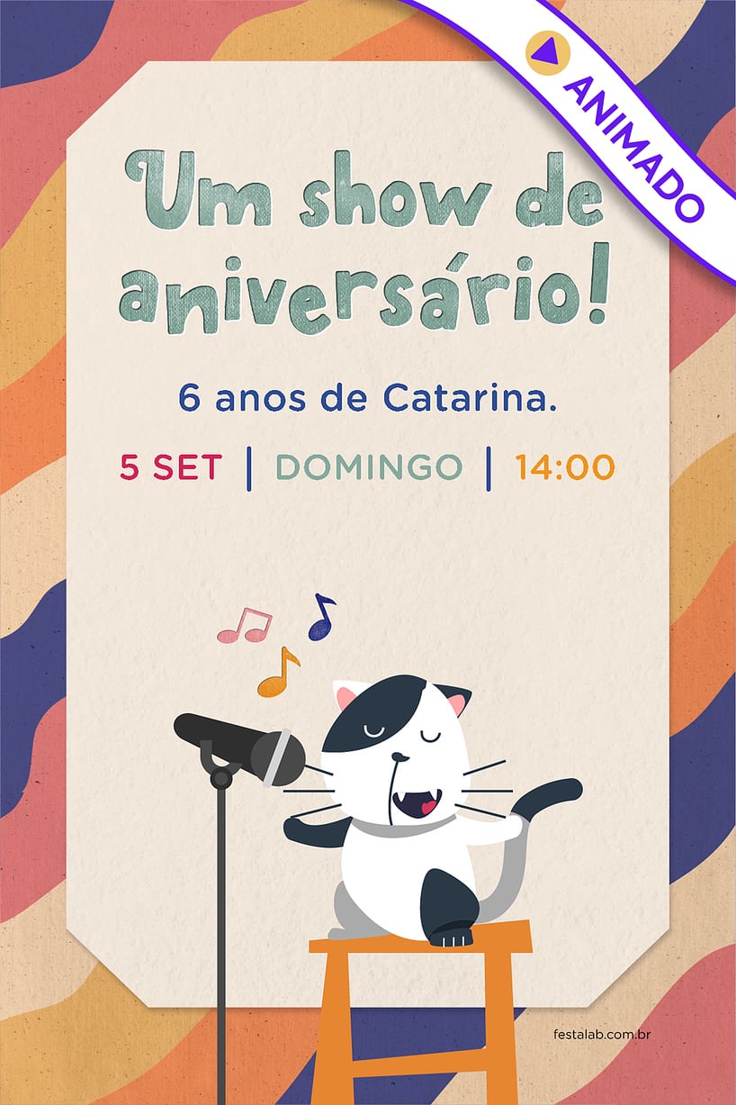 Modelo de Convite de Aniversario - Gatinho Criar convite de aniversário - Gatinho| FestaLab