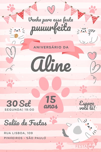 Modelo de Convite de Aniversario - Gatinhos Convite Gatinhos grátis para editar