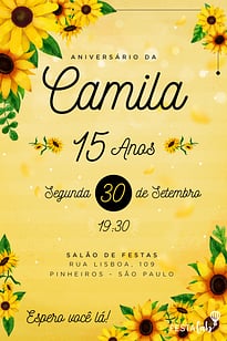 Modelo de Convite de Aniversario - Girassol Convite Girassol grátis para editar
