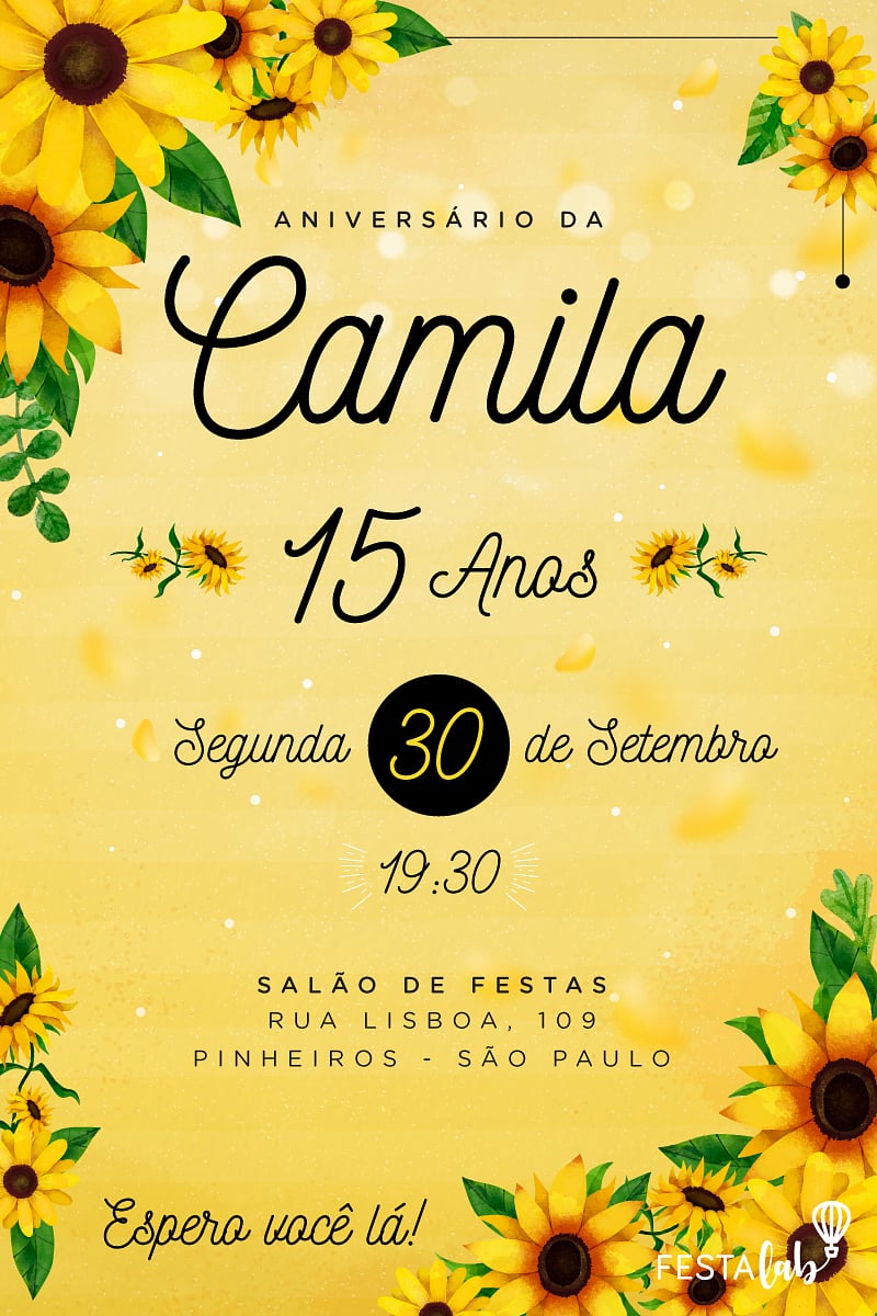 Convite de Aniversario - Girassol