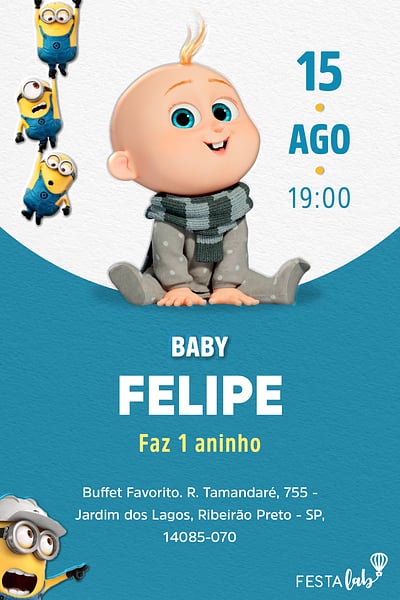 Criar convite de aniversário - Gru Jr| FestaLab