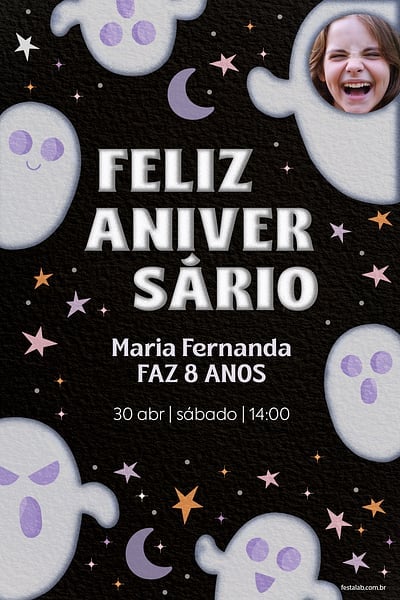 Modelo de Convite de Aniversario - Halloween Fantasminha Convite Halloween Fantasminha grátis para editar