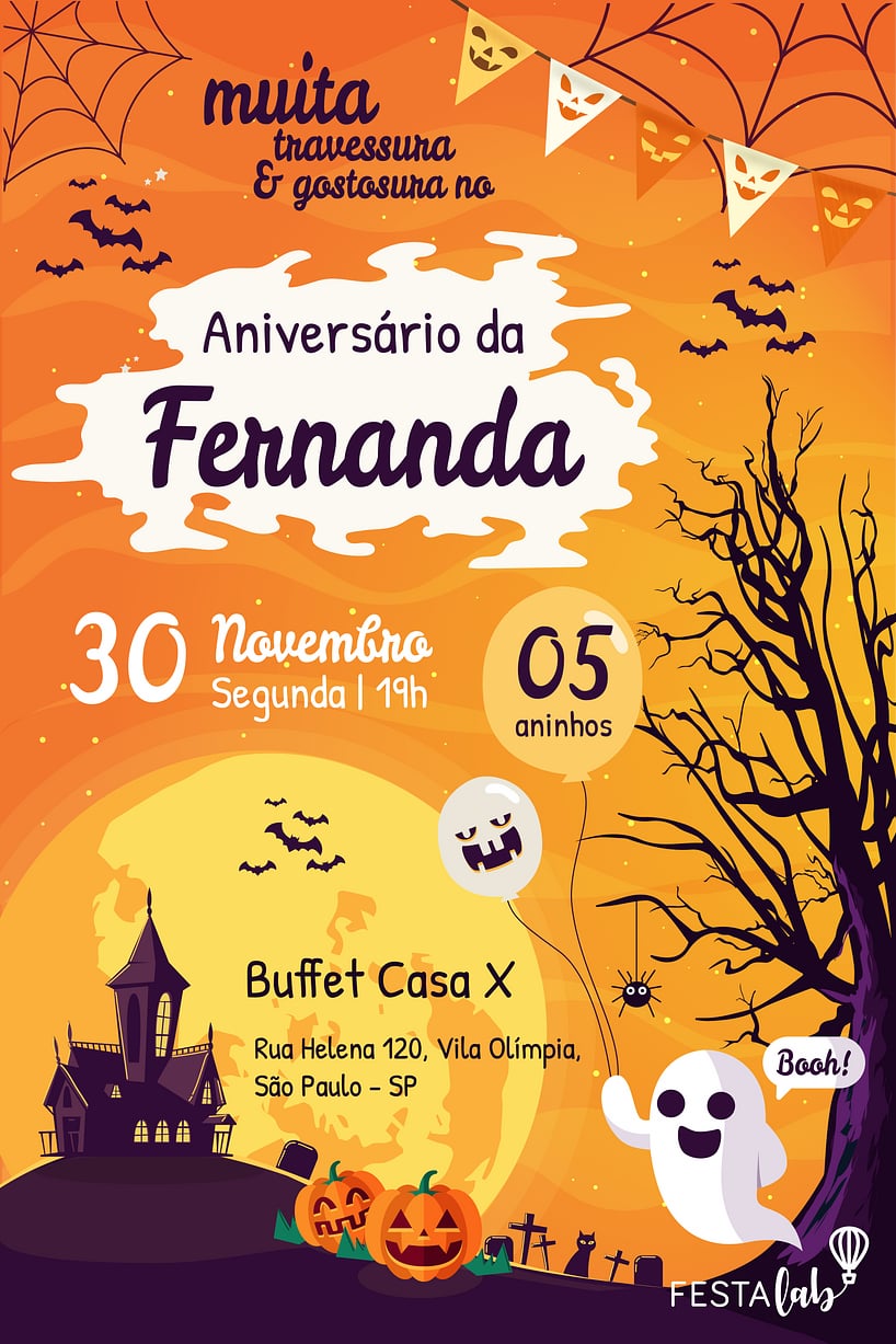 Criar convite de aniversário - Halloween| FestaLab